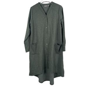LOGO Lori Goldstein Button Front Long Sleeve Jersey Duster Green Size M